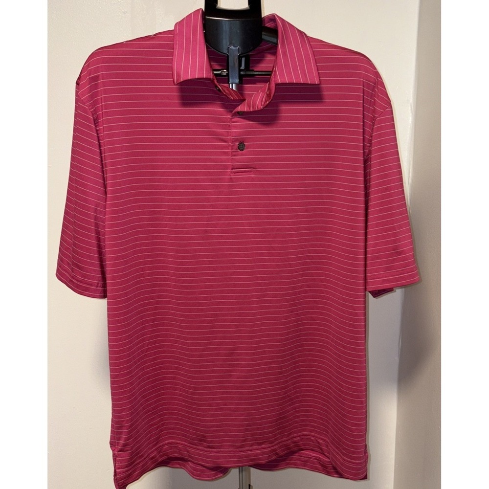FJ FootJoy Men's Large Short Sleeve Golf Polo Pink White Polyester Spandex Shirt